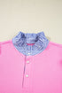 Contrast Striped Collar Patchwork Puff Sleeve Ruffle Hem Mini Dress